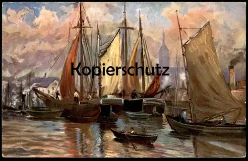 ALTE MARITIME KÜNSTLER POSTKARTE SEGELSCHIFFE IM HAFEN Schiffe sailing ship bateau port harbour Ansichtskarte postcard