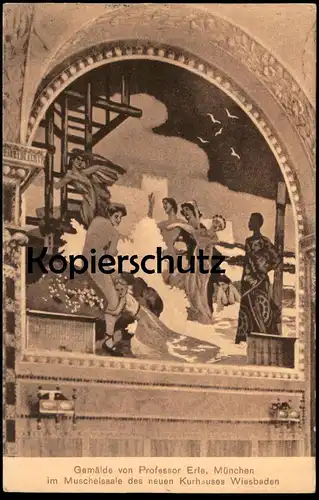 ALTE KÜNSTLER POSTKARTE WIESBADEN GEMÄLDE IM MUSCHELSAALE VON PROFESSOR ERLE MÜNCHEN Ansichtskarte postcard cpa AK
