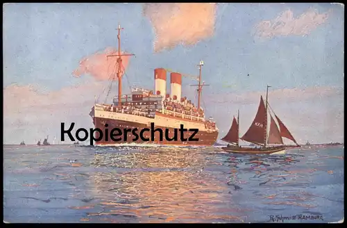 ALTE KÜNSTLER POSTKARTE HAMBURG-SÜDAMERIKANISCHE DAMPFSCHIFFAHRTSGESELLSCHAFT DAMPFER ROBERT SCHMIDT-HAMBURG postcard