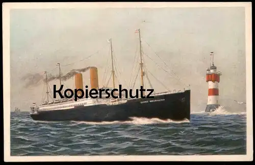 ALTE POSTKARTE DAMPFER GEORGE WASHINGTON LEUCHTTURM ROTER SAND bei Wangerooge steam ship Schiff Ansichtskarte postcard
