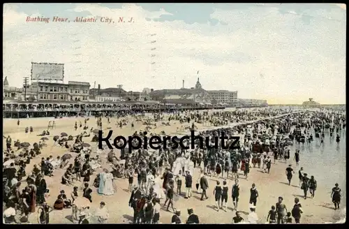 ALTE POSTKARTE ATLANTIC CITY BATHING HOUR BATH beach plage Strand Badeanzug clothes swimsuit cpa postcard Ansichtskarte