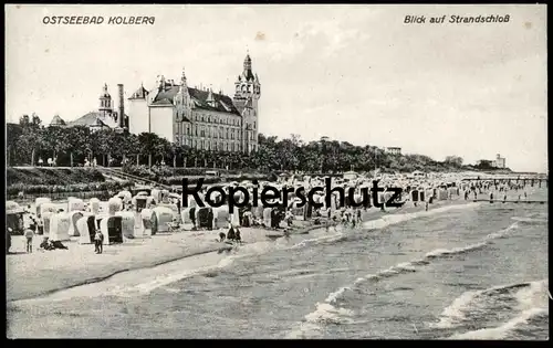 ALTE POSTKARTE KOLBERG BLICK AUF STRANDSCHLOSS COLBERG KOLOBRZEG POMMERN beach bathing bath Ansichtskarte cpa postcard