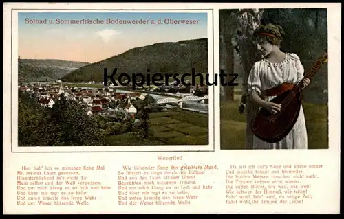 ALTE POSTKARTE SOMMERFRISCHE BODENWERDER OBERWESER WESERLIED FRAU MIT LAUTE woman Weser Ansichtskarte postcard cpa