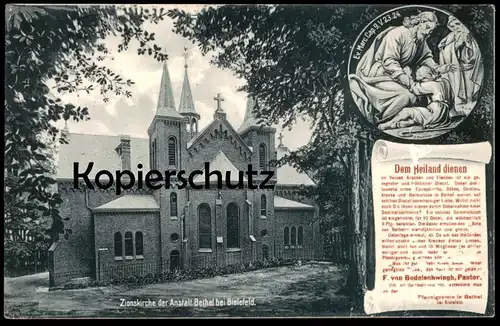 ALTE POSTKARTE BETHEL BEI BIELEFELD ZIONSKIRCHE DER ANSTALT DEM HEILAND DIENEN PFENNIGVEREIN Bodelschwingh Ansichtskarte