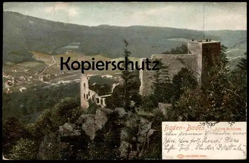 ALTE POSTKARTE BADEN-BADEN 1905 ALTES SCHLOSS PANORAMA chateau castle Ansichtskarte postcard cpa AK