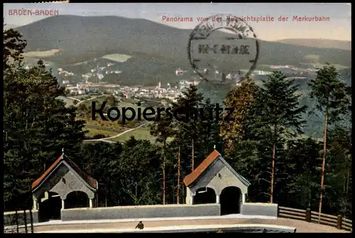 ALTE POSTKARTE BADEN-BADEN PANORAMA VON DER AUSSICHTSPLATTE DER MERKURBAHN Ansichtskarte postcard cpa AK