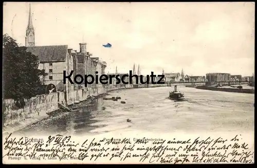 ALTE POSTKARTE BREMEN BLICK PANORAMA VON DER EISENBAHNBRÜCKE 1903 Ansichtskarte postcard cpa AK