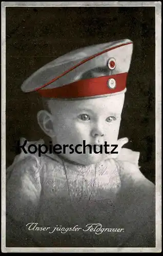 ALTE POSTKARTE UNSER JÜNGSTER FELDGRAUER SOLDAT BABY KIND JUNGE boy garcon enfant PATRIOTIKA Patriotismus Ansichtskarte