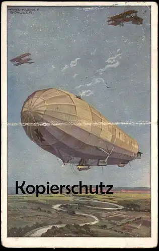 ALTE POSTKARTE LUFTKREUZER HANSA HANS RUDOLF SCHULZE ZEPPELIN Flugzeug Avion warship Doppeldecker double-decker postcard