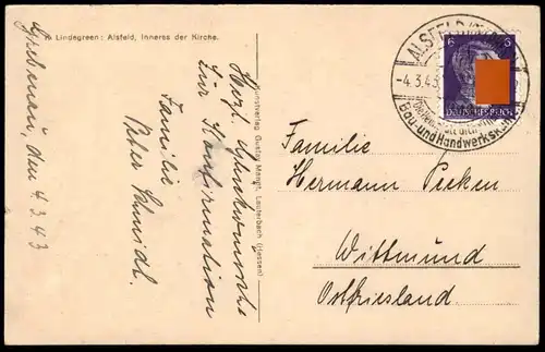 ALTE KÜNSTLER POSTKARTE ALSFELD HESSEN INNERES DER KIRCHE K. LINDEGREEN Ansichtskarte cpa postcard AK