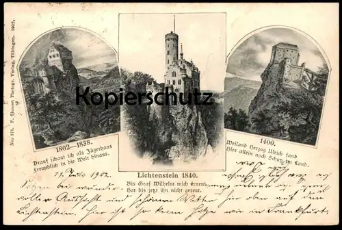 ALTE POSTKARTE SCHLOSS LICHTENSTEIN 1400 UND 1802 - 1838 UND 1840 Herzog Honau Echaztal bei Reutlingen Baden-Württemberg