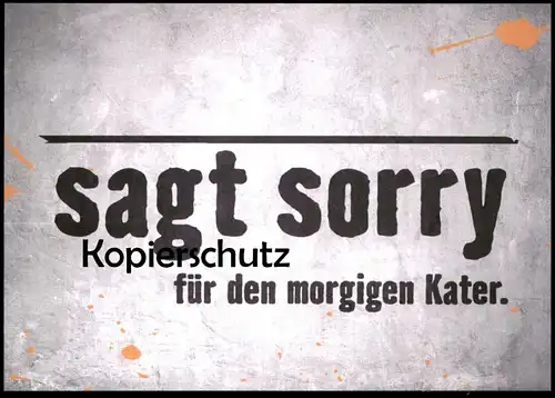 POSTKARTE SAGT SORRY FÜR DEN MORGIGEN KATER HORNBACH ALKOHOL beer alcohol bière alcool Ansichtskarte postcard cpa AK