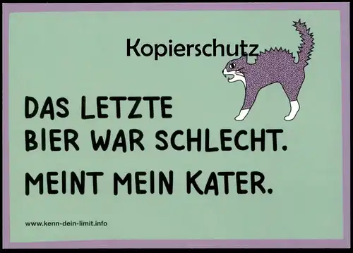 POSTKARTE DAS LETZTE BIER WAR SCHLECHT KATER KATZE CAT ALKOHOL DRUNKEN beer alcohol bière alcool Ansichtskarte postcard