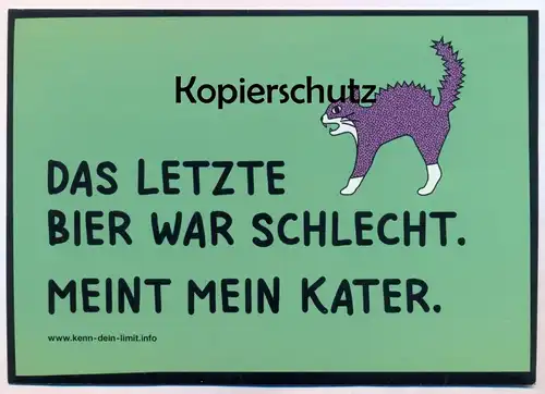 POSTKARTE DAS LETZTE BIER WAR SCHLECHT KATER KATZE CAT ALKOHOL DRUNKEN beer alcohol bière alcool Ansichtskarte postcard