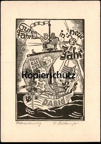 ALTE KÜNSTLER POSTKARTE BREMEN DABIG FEDERZEICHNUNG SIGN. GÜNTHER BRUCKMEYER GB NEUJAHR Ansichtskarte postcard AK cpa