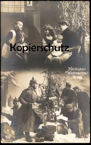 ALTE POSTKARTE WEIHNACHTSGRUSS SOLDATEN WEIHNACHTEN AN DER FRONT IM FELDE ARMEE FRAU KINDER DAHEIM soldiers cpa postcard