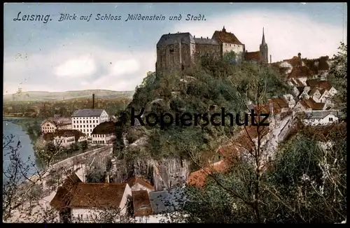 ALTE POSTKARTE LEISNIG BLICK AUF SCHLOSS MILDENSTEIN UND STADT castle chateau Freiberger Mulde Ansichtskarte postcard
