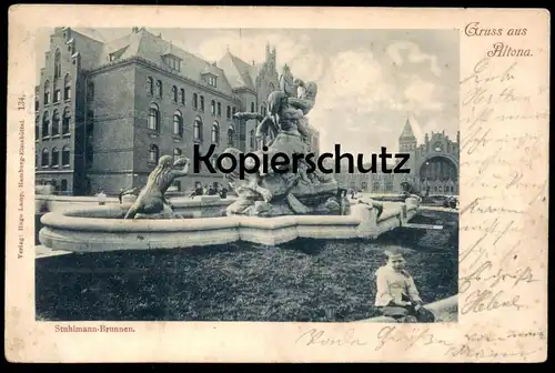 ALTE POSTKARTE GRUSS AUS ALTONA STUHLMANN-BRUNNEN KIND JUNGE enfant boy child HAMBURG Ansichtskarte AK postcard photo