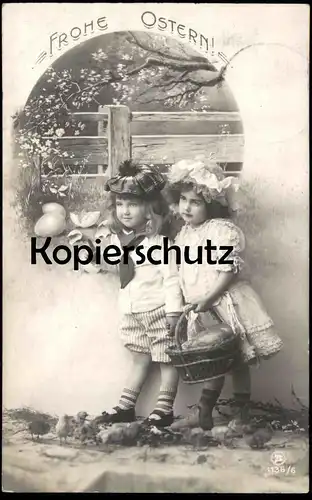 ALTE POSTKARTE FROHE OSTERN KINDER MÄDCHEN Hüte enfants children girl girls easter egg Eier postcard Ansichtskarte