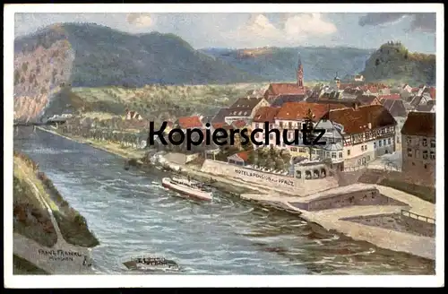ALTE KÜNSTLER POSTKARTE NECKARGEMÜND HOTEL ZUR PFALZ SIGN. FRANZ FRANKL MÜNCHEN Ansichtskarte AK postcard