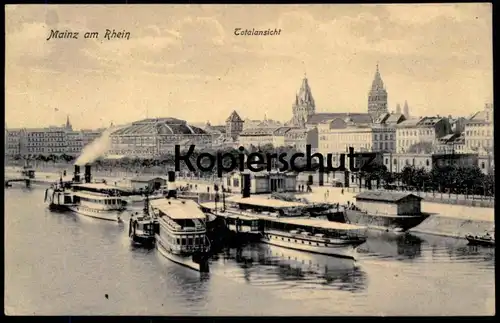 ALTE POSTKARTE MAINZ TOTALANSICHT VOM RHEIN TOTAL DAMPFER SCHIFFE SCHIFF PANORAMA Ansichtskarte postcard cpa AK