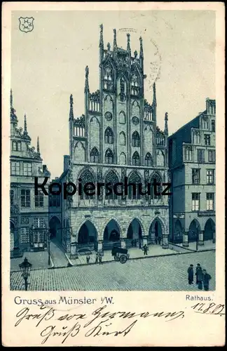 ALTE KÜNSTLER POSTKARTE GRUSS AUS MÜNSTER WESTFALEN RATHAUS 1903 Ansichtskarte