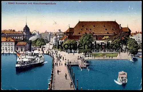 ALTE POSTKARTE KONSTANZ MIT KONZILLIUMSGEBÄUDE 1921 Schiff Ansichtskarte cpa postcard AK