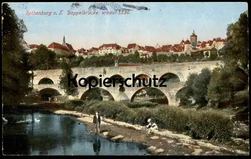 ALTE POSTKARTE ROTHENBURG OB DER TAUBER DOPPELBRÜCKE Brücke bridge Kinder Kind enfant child Ansichtskarte postcard cpa