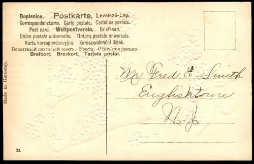 ALTE PRÄGE POSTKARTE GLOCKE GESCHMÜCKT MIT BLUMEN vergoldet flowers clarine bell cloche Ansichtskarte postcard cpa AK