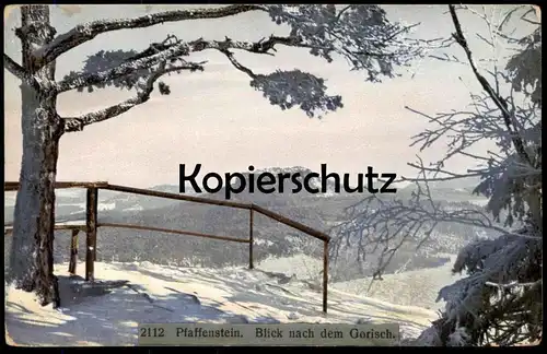 ALTE POSTKARTE PFAFFENSTEIN BLICK NACH GORISCH Gohrisch Winter Schnee Lilienstein Photochromie Ansichtskarte postcard AK