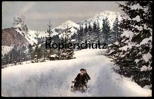 ALTE POSTKARTE WINTERSPORT SCHLITTEN Luge Traineau Sleigh 1912 Rodeln Berge Schnee Ansichtskarte AK cpa postcard