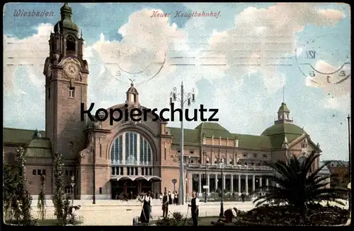 ALTE POSTKARTE WIESBADEN NEUER HAUPTBAHNHOF GÄRTNER gardener horticulteur Bahnhof gare station Ansichtskarte postcard