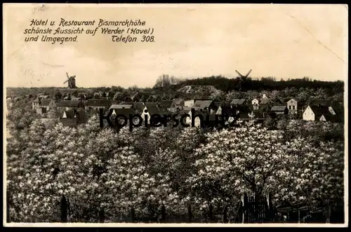 ALTE POSTKARTE HOTEL & RESTAURANT BISMARCKHÖHE AUSSICHT AUF WERDER WINDMÜHLE moulin windmill Ansichtskarte cpa postcard