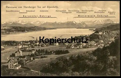 ALTE POSTKARTE PANORAMA VOM STARNBERGER SEE MIT ALPENKETTE KARWENDEL WETTERSTEIN ZUGSPITZE Alps Alpen Ansichtskarte