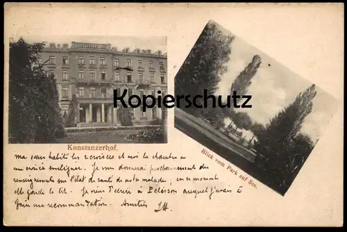ALTE POSTKARTE KONSTANZ KONSTANZERHOF KONSTANZER HOF 1901 BLICK VOM PARK AUF DEN SEE Ansichtskarte AK cpa postcard