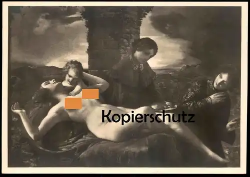 ALTE POSTKARTE DAS LEBEN MÜNCHEN HAUS DER DEUTSCHEN KUNST SCHUSTER-WOLDAN nude breast seins nus Erotik Ansichtskarte cpa