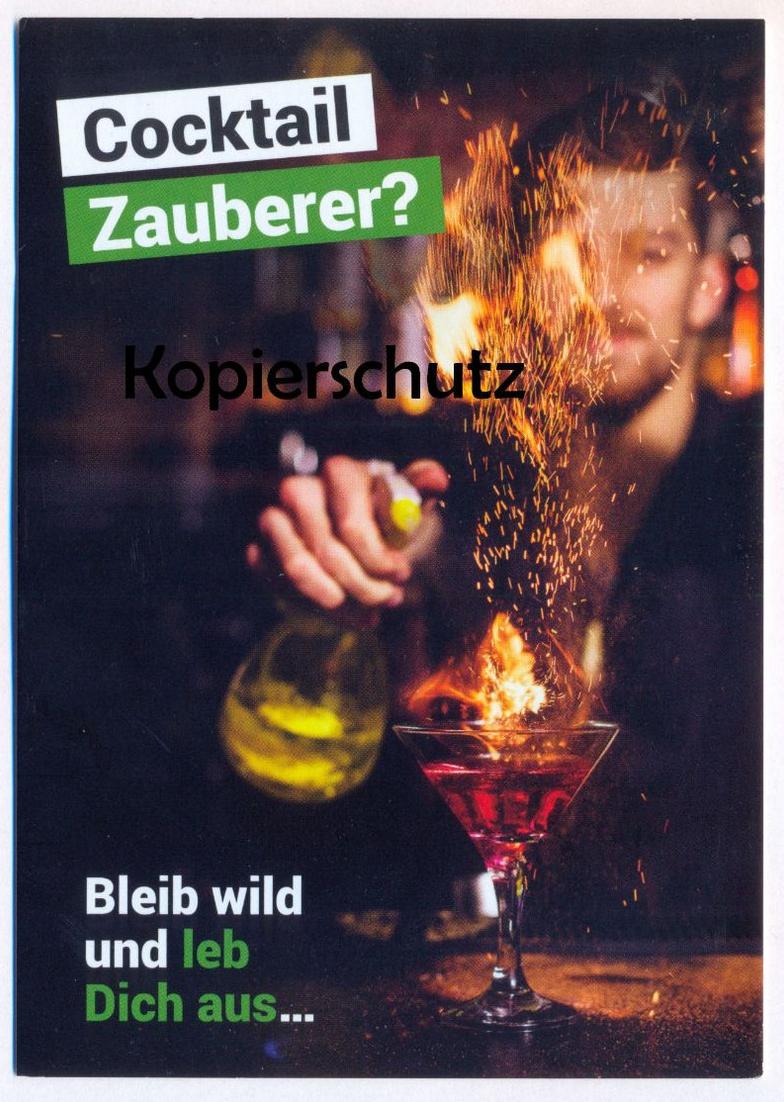 POSTKARTE COCKTAIL ZAUBERER BLEIB WILD UND LEB DICH AUS ALKOHOL DEHOGA