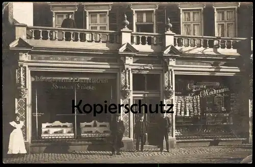 ALTE FOTO POSTKARTE REMSCHEID HASTEN LINKS: METZGEREI LUDWIGS RECHTS: VERLAG TABAK CIGARREN CARL HEIDMANN
