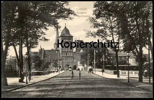 ALTE POSTKARTE LÜBECK BURGTOR-PANORAMA Strassenbahn tram tramway tour tower Luebeck Ansichtskarte AK postcard cpa