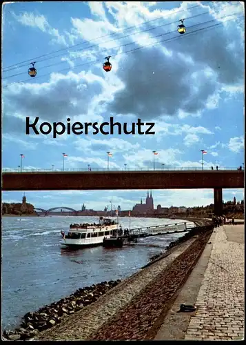 ÄLTERE POSTKARTE KÖLN ZOOBRÜCKE UND RHEINSEILBAHN RHEINANSICHT funicular télécabine KD Schiff Ansichtskarte postcard cpa