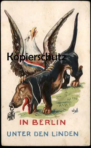ALTE POSTKARTE DACKEL ADLER PATRIOTIK POLITIK BERLIN Dachshund Teckel political cartoon Karikatur eagle dog postcard