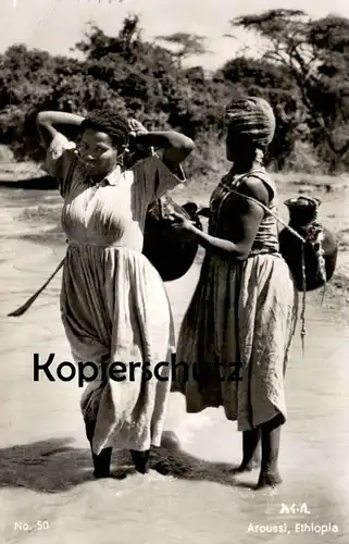 ALTE POSTKARTE AROUSSI ETHIOPIA WOMEN CARRYING WATER TYPES Tracht traditional costume folklorique postcard Ansichtskarte