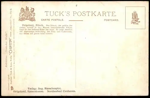 ALTE POSTKARTE HELGOLAND MÖNCH RAPHAEL TUCK TUCK' S POSTCARD OILETTE Nr. 173B  Kollektion Deutsche Städte Ansichtskarte
