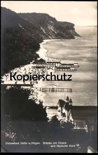 ALTE POSTKARTE INSEL RÜGEN OSTSEEBAD SELLIN BRÜCKE MIT STRAND UND HOCHUFER NORD Ansichtskarte AK postcard cpa