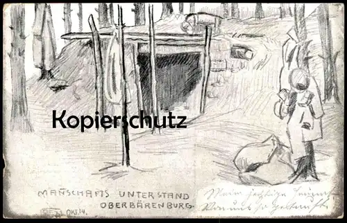 ALTE POSTKARTE MANNSCHAFTSUNTERSTAND OBERBÄRENBURG 1914 WWI mit Gott Bärenburg Altenburg Ansichtskarte AK postcard cpa