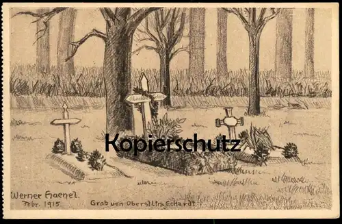 ALTE KÜNSTLER POSTKARTE WWI GRAB OBERSTLEUTNANT ECKARDT SIGN. WERNER HAENEL 1915 funeral Ansichtskarte postcard