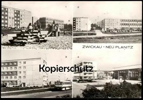 ÄLTERE POSTKARTE ZWICKAU NEU PLANITZ SPIELPLATZ LENINSTRASSE VERSORGUNGSZENTRUM playground Kinder Bus Neuplanitz AK cpa
