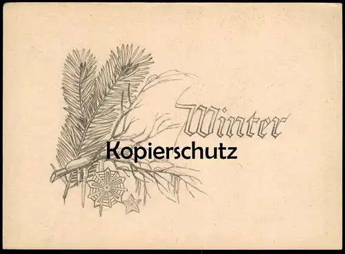 ALTE KÜNSTLER POSTKARTE ORIGINAL-ZEICHNUNG WINTER GEZ. 27.02.1944 LEMBERG LWIW DIE ARTILLERIE ZERSCHLÄGT... WWII