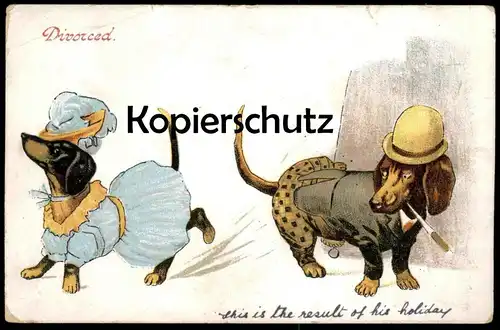 ALTE POSTKARTE DACKEL VERMENSCHLICHT DIVORCED 1907 Scheidung divorce geschieden teckel basset dachshund Humor humour dog