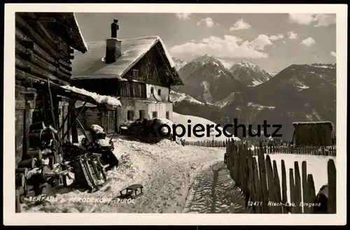ALTE POSTKARTE SERFAUS GEGEN PFRODLKOPF WINTER TIROL Dorfstrasse Schlitten sleigh luge Schnee Ansichtskarte postcard cpa